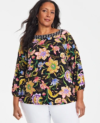 Jm Collection Plus Size Printed Top, Exclusively at Macy's