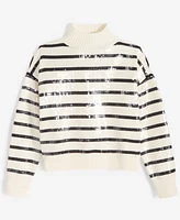 On 34th Women's Sequined Striped Mock-Neck Sweater, Created for Macy's