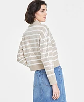 On 34th Women's Sequined Striped Mock-Neck Sweater, Created for Macy's