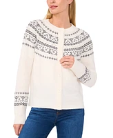 CeCe Women's Embellished Fair Isle Cardigan