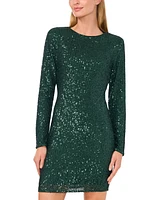 CeCe Women's Round-Neck Long-Sleeve Fitted Sequin Mini Dress