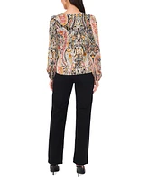 1.state Women's Paisley Print Blouson-Sleeve V-Neck Blouse