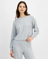 Hippie Rose Juniors' Dream Fleece Cable-Knit Crewneck Top