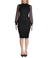 Dylan Ryan Juniors' Sequined-Sleeve Funnel-Neck Midi Dress