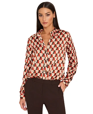 Tahari Asl Women's Printed Satin Button-Front Blouse