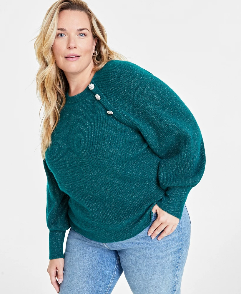 On 34th Trendy Plus Jewel-Button Raglan-Sleeve Sweater, Created for Macy's