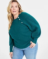 On 34th Trendy Plus Jewel-Button Raglan-Sleeve Sweater, Created for Macy's