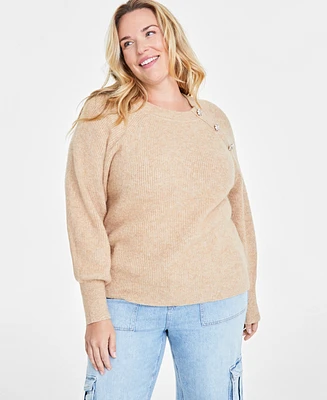 On 34th Trendy Plus Jewel-Button Raglan-Sleeve Sweater, Created for Macy's