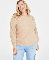 On 34th Trendy Plus Jewel-Button Raglan-Sleeve Sweater, Created for Macy's