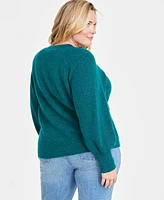 On 34th Trendy Plus Jewel-Button Raglan-Sleeve Sweater, Created for Macy's