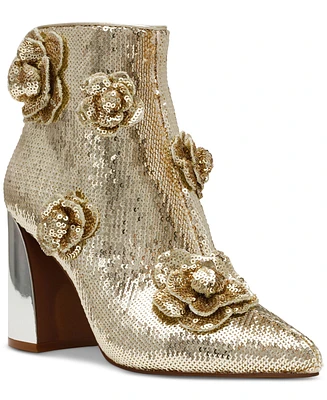 Betsey Johnson Women's Finlee Rosette Flare-Heel Dress Booties