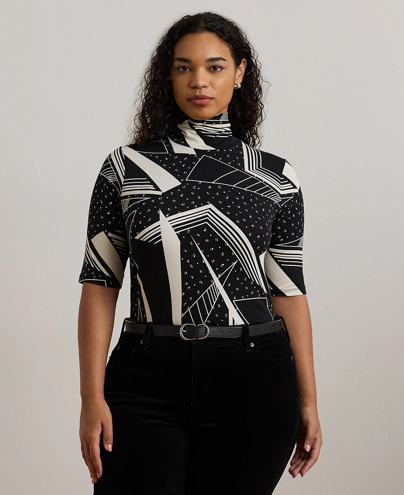 Lauren Ralph Plus Geo-Print Turtleneck Top