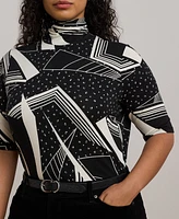 Lauren Ralph Plus Geo-Print Turtleneck Top