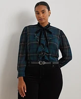 Lauren Ralph Plus Ruffled Plaid Blouse