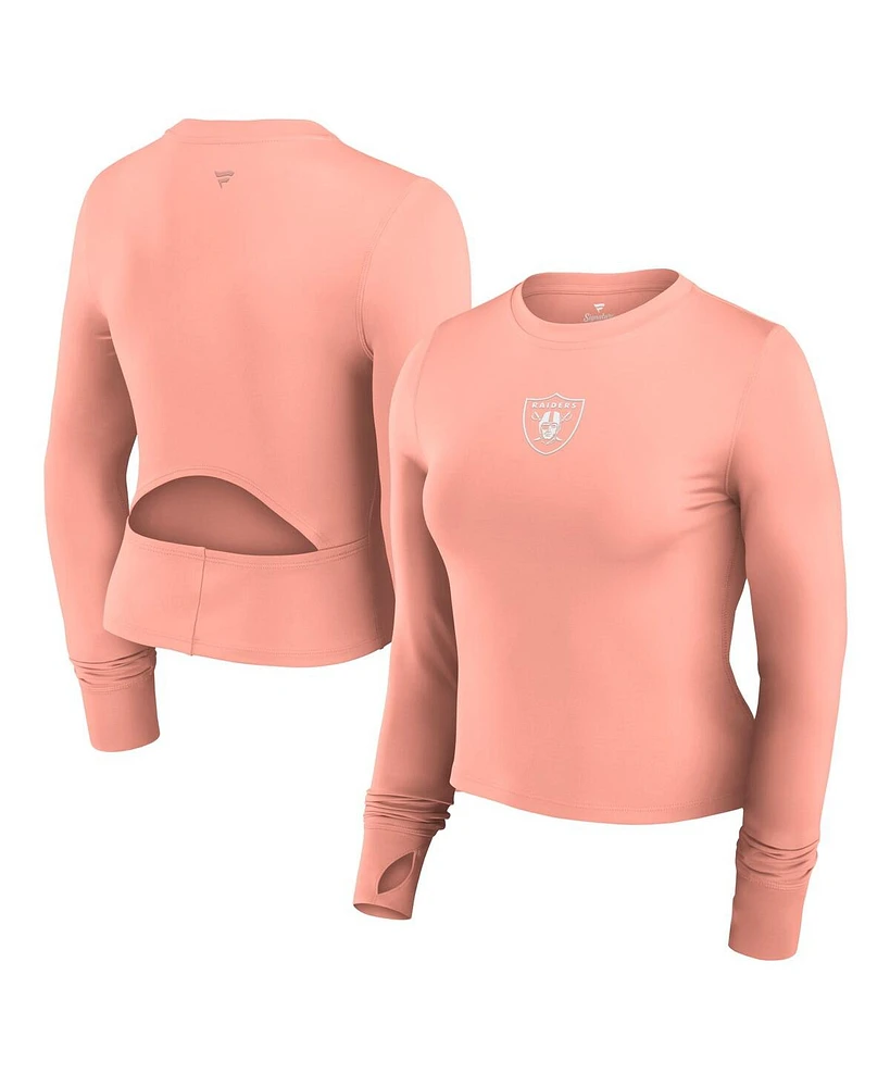 Fanatics Women's Coral Las Vegas Raiders Studio Fitted Long Sleeve Gym Top