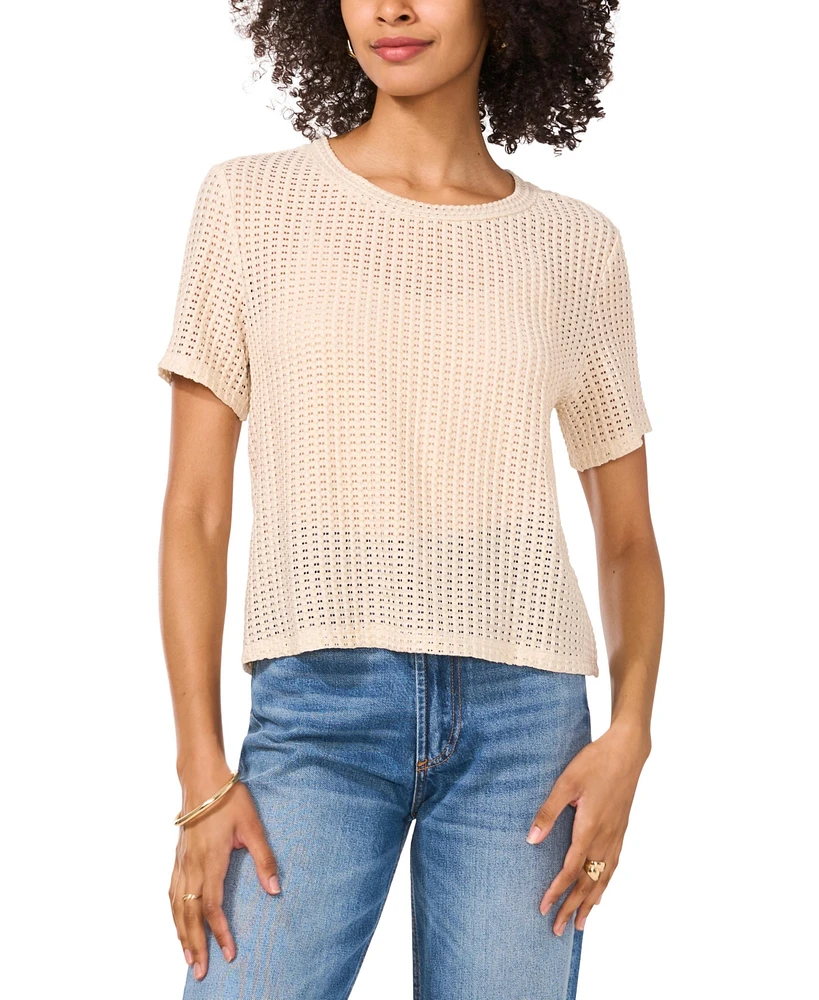 Vince Camuto Women's Sheer Short-Sleeve Crewneck Tee