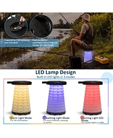 Sugift 3 Pieces Folding Camping Table Stool Set with 2 Retractable Led Stools
