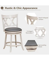 Sugift 25.5 Inch Hand-Antiqued Stool Set of 2 with Wider Padded Seat