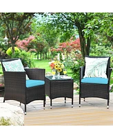 Sugift 3 Pieces Ergonomic Wicker Patio Conversation Set