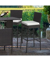 Set of 2 Patio Wicker Barstools with Seat Cushion and Footrest