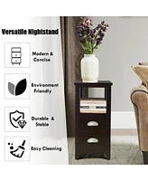 Sugift 23.5 x 12 Inch Rectangular Wooden Nightstand with 2 Drawers and Shelf