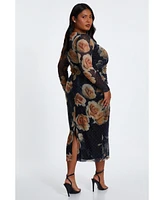 Quiz Women's Floral Mesh Round Neck Maxi Dress