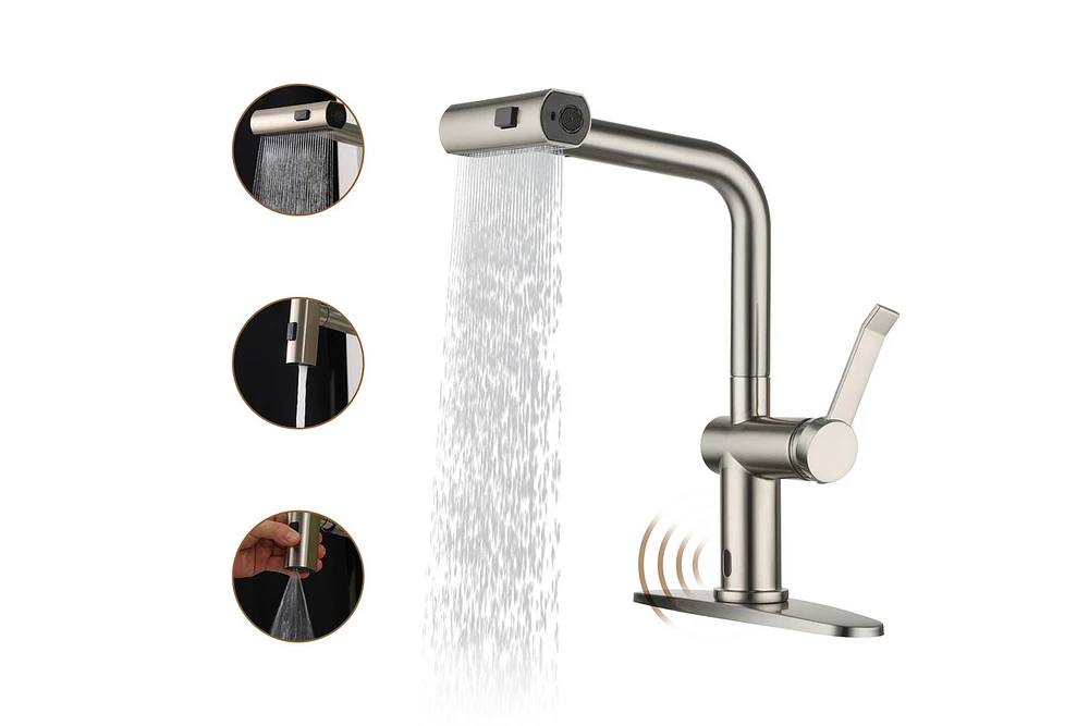 Casainc Single Handle Pull Out Kitchen Faucet With Touchless Sensor Three-function Mode Sprayer