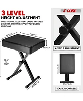 5 Core Keyboard Stand Double X Style Adjustable Piano Riser + Keyboard Piano Bench - Black