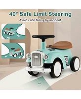 Gymax Retro Kids Ride-on Toy Sit to Stand Vehicle with Working Steering Wheel White