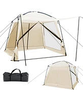 Sugift 10 x 10 Feet Screened Canopy Tent w/ Vestibule and Zippered Door-Beige