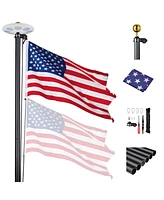 Yescom Bravery 20ft Led Solar Light Sectional Flag Pole Kit Aluminum Outside Inground with 3'x5' Usa Flag Ball Top Black