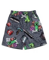 Minecraft Boys Creeper Skeleton Zombie Enderman Graphic T-Shirt and Mesh Shorts Outfit Set to