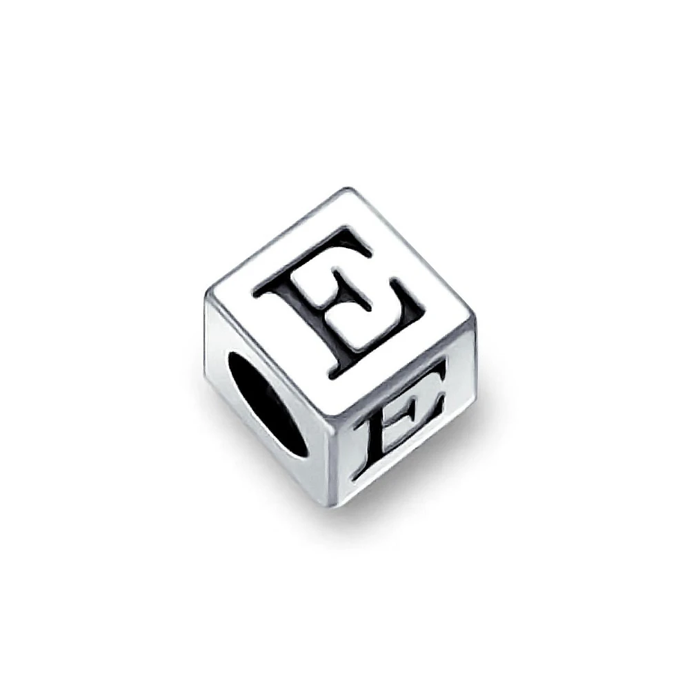 Bling Jewelry Alphabet Initial Square Block Letter Bead Charm .925 Sterling Silver