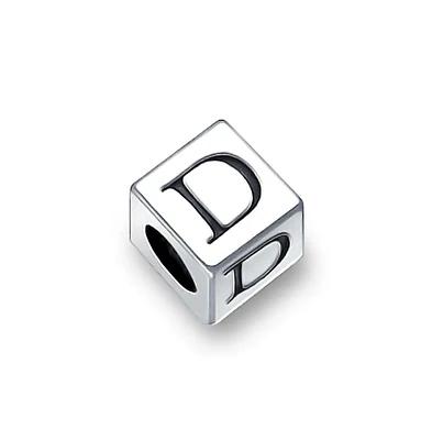 Bling Jewelry Alphabet Initial Square Block Letter Bead Charm .925 Sterling Silver