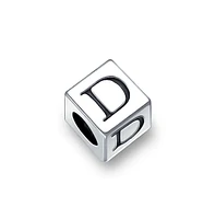 Bling Jewelry Alphabet Initial Square Block Letter Bead Charm .925 Sterling Silver