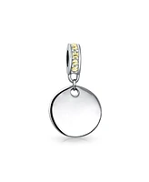 Bling Jewelry Crystal Accent Bale Dangle Round Circle Disc Shaped Charm Bead For Women .925 Sterling Silver European Bracelet