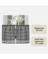 Kate Aurora 2 Piece Country Farmhouse Buffalo Plaid Rod Pocket Cafe Tier Curtain Panels With Macrame Border