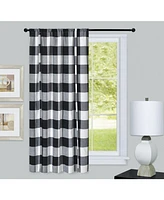 Kate Aurora Country Farmhouse Buffalo Plaid Gingham Single Tie Up Window Curtain Shades - 42 in. W x 63 in. L, Black