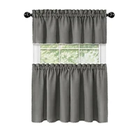 Kate Aurora Coastal Hamptons Living Complete 3 Piece Textured Kitchen Curtain Tier & Valance Set