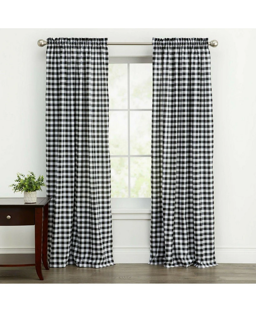 Kate Aurora Country Farmhouse Buffalo Check Plaid Gingham Single Window Curtain - 42 in. W x 95 L, Yellow