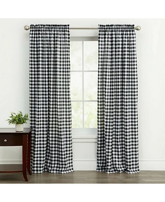 Kate Aurora Country Farmhouse Buffalo Check Plaid Gingham Single Window Curtain - 42 in. W x 95 L, Yellow