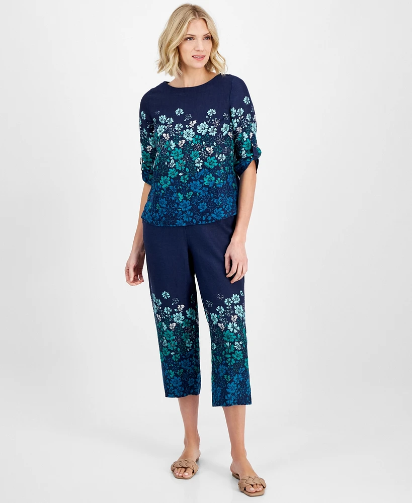 Charter Club Women's 100% Linen Ombre-Print Cropped Pants, Exclusively at Macy's