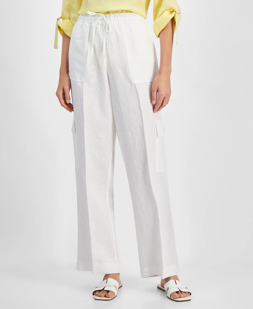 Charter Club Women's Woven Linen Cargo Pants, Created for Macy's
