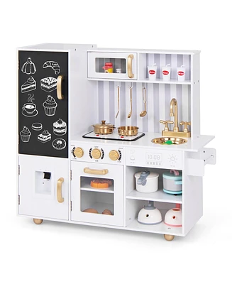 Gymax Play Kitchen Toy Set w/ Chalkboard Oven Sink Faucet Stove Water Dispenser