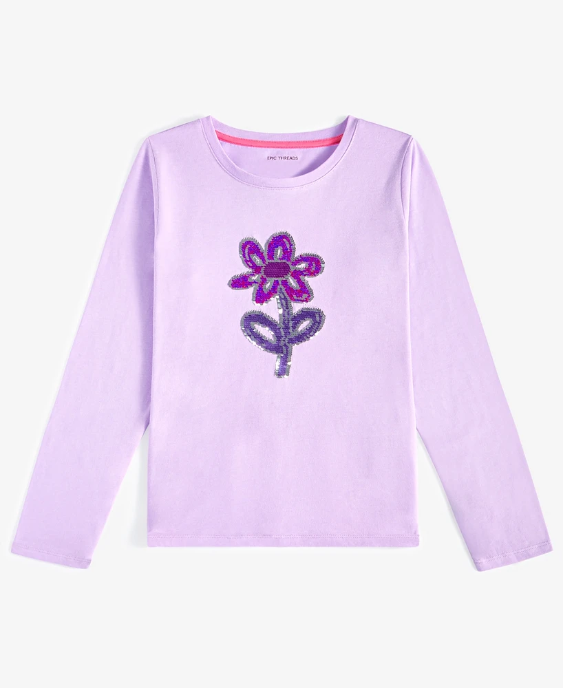 Epic Threads Little & Big Girls Sequined Flower Long-Sleeve T-Shirt, Created for Macy's