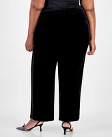 Alex Evenings Plus Velvet Side-Stripe Straight-Leg Pants