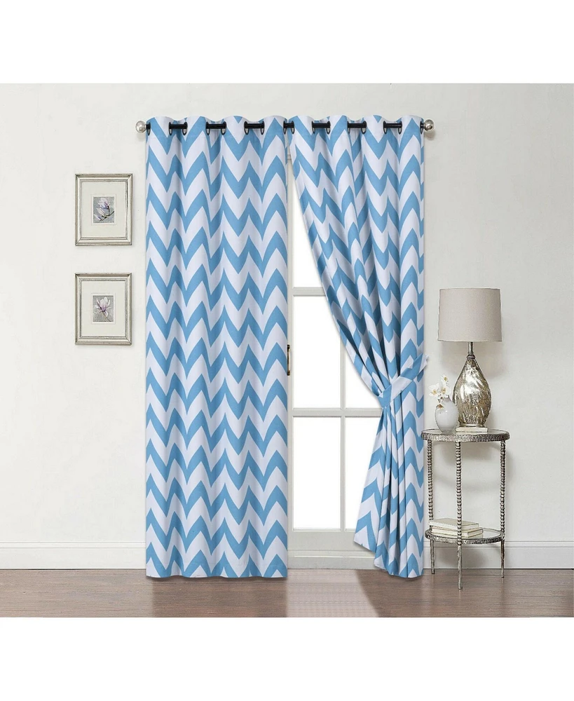 Kate Aurora 2 Pack Room Darkening Juvi Chevron Grommet Top Window Curtains With Tiebacks