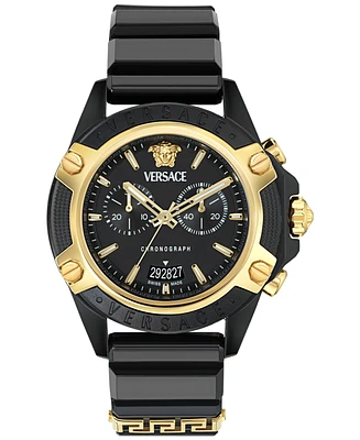 Versace Men's Swiss Chronograph Black Silicone Strap Watch 44mm