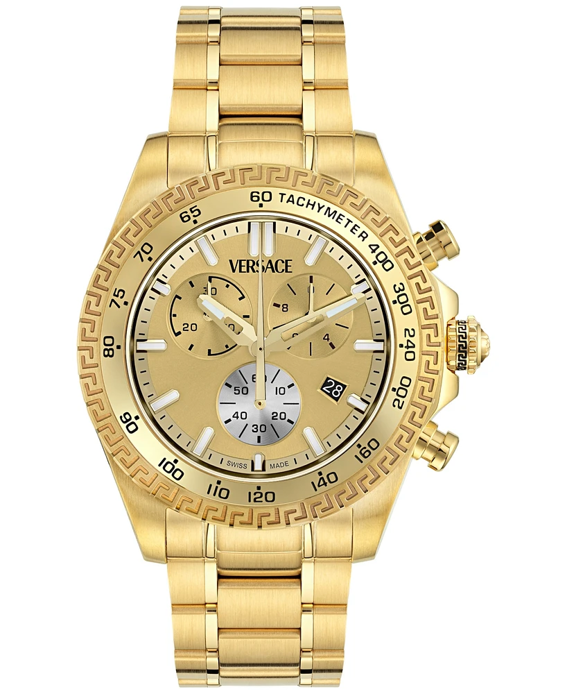 Versace Men's Swiss Chronograph Gold Ion Plated Stainless Steel Bracelet Watch 44mm