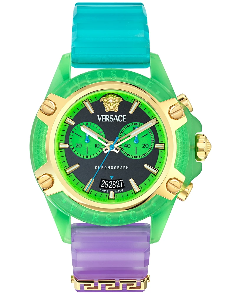 Versace Men's Swiss Chronograph Multicolor Transparent Strap 44mm